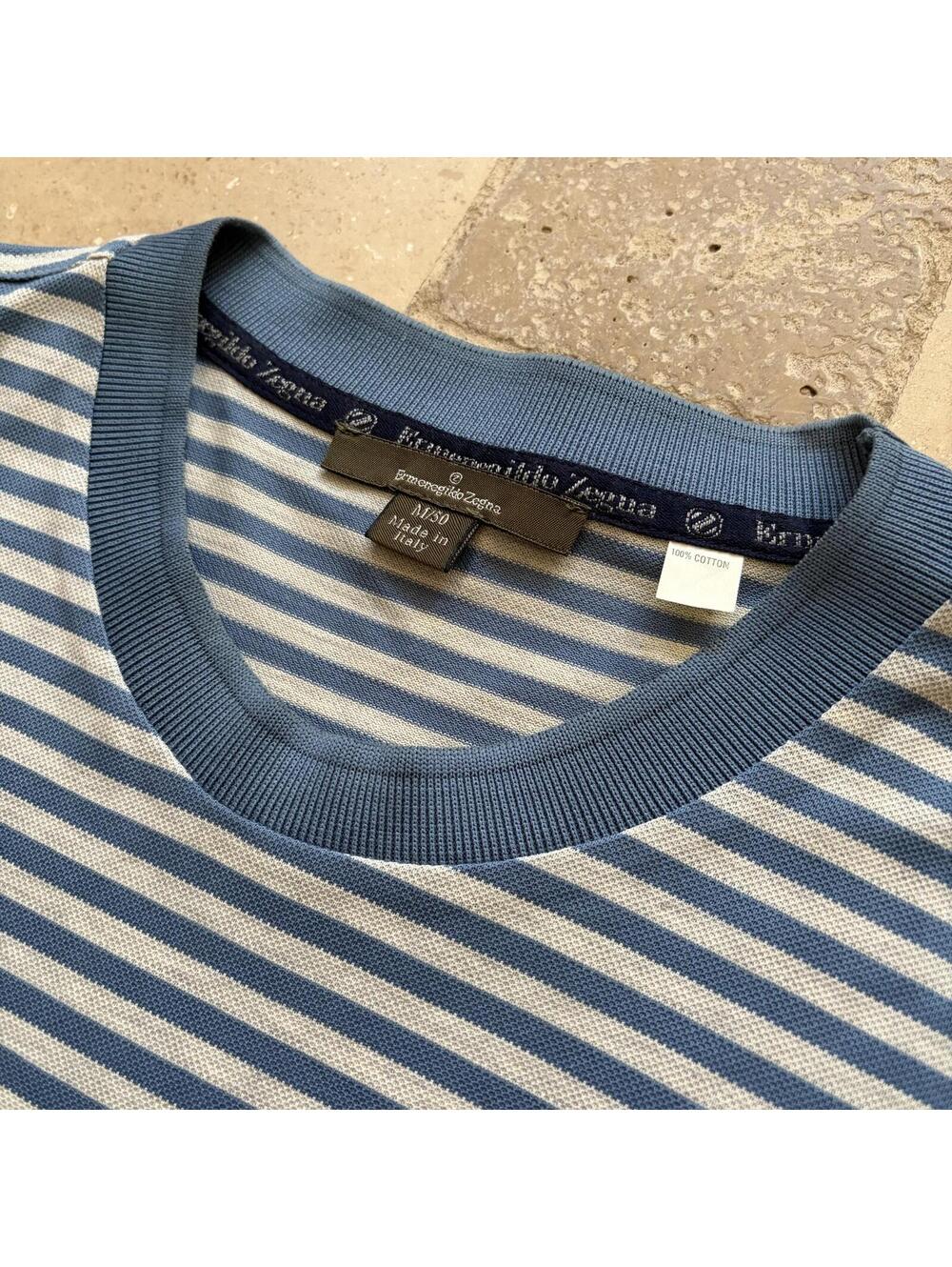 Vintage Ermenegildo Zegna Striped T-Shirt Cotton Tee Italy Men's Size Medium - Picture 3 of 4